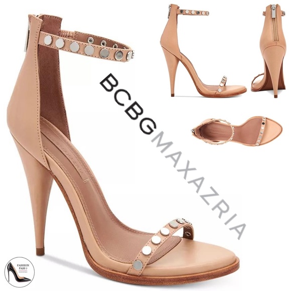 BCBGMAXAZRIA Marie Leather Ankle Strap Dress Sandals Beige Stiletto Heel Pumps 7 - Picture 2 of 7